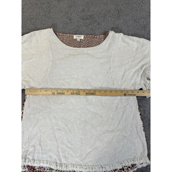 Umgee Women's M Linen Blend High Low Frayed Hem Top Cottage Core Boho Lagen Look - Picture 5 of 10
